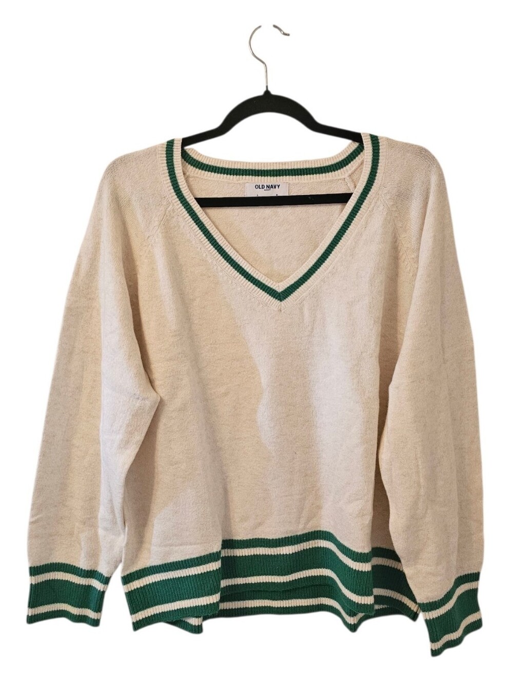 White and Green Old Navy Women's SoSoft Loose V-Neck Sweater